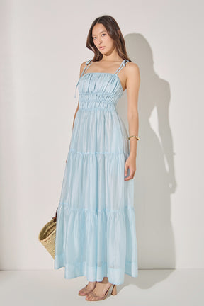 ENGLISH FACTORY - Smocked Tie Strap Maxi Dress - DRESSES available at Objectrare
