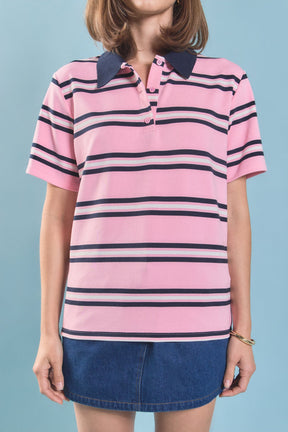 ENGLISH FACTORY - Stripe Collared Knit Top - TOPS available at Objectrare