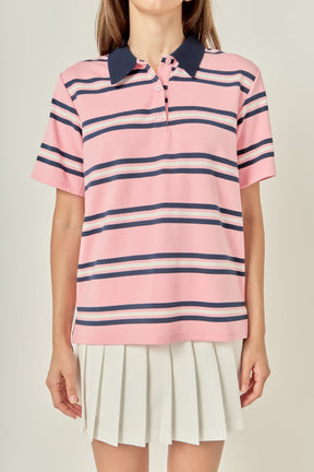 ENGLISH FACTORY - Stripe Collared Knit Top - TOPS available at Objectrare