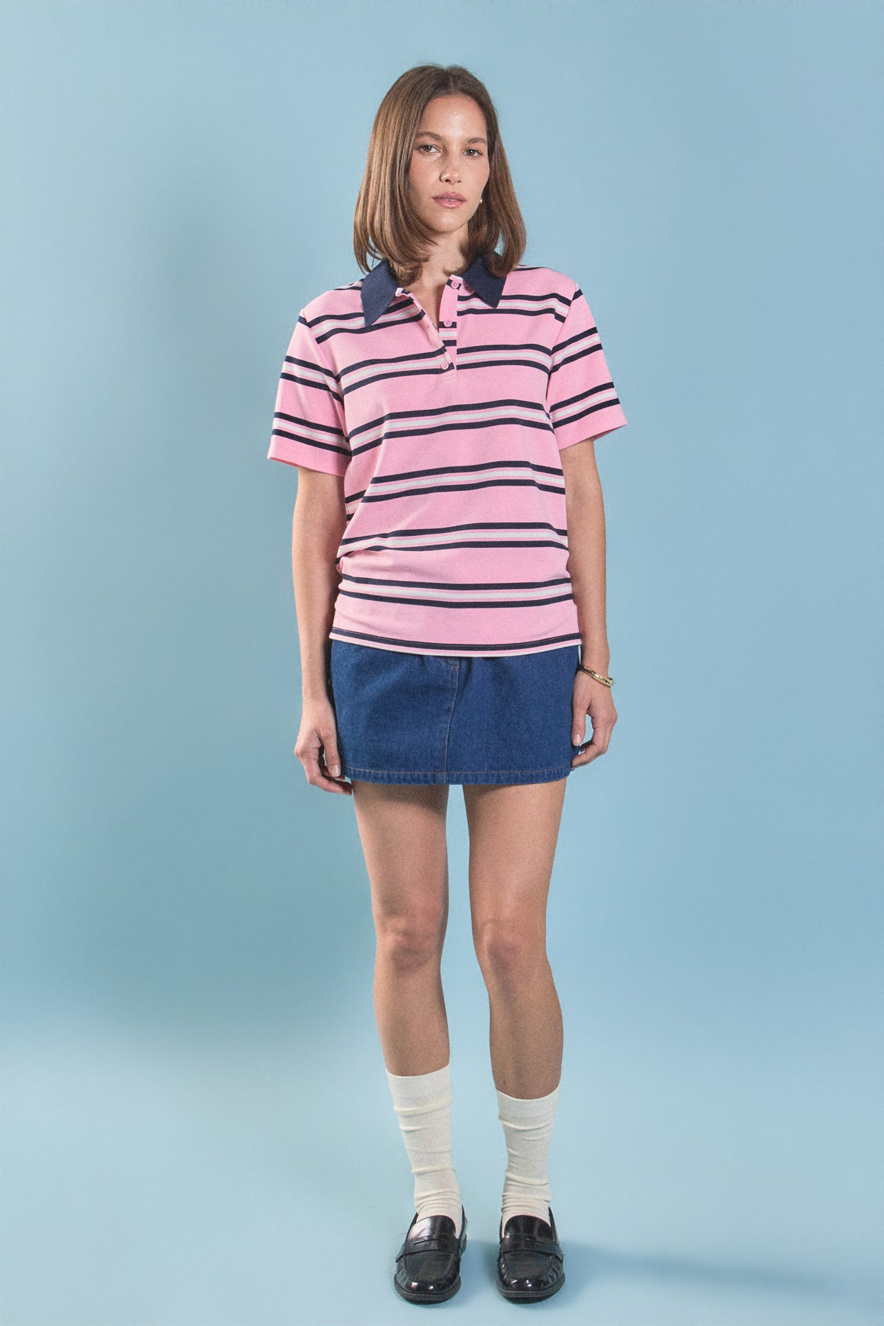 ENGLISH FACTORY - Stripe Collared Knit Top - TOPS available at Objectrare