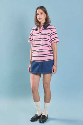 ENGLISH FACTORY - Stripe Collared Knit Top - TOPS available at Objectrare