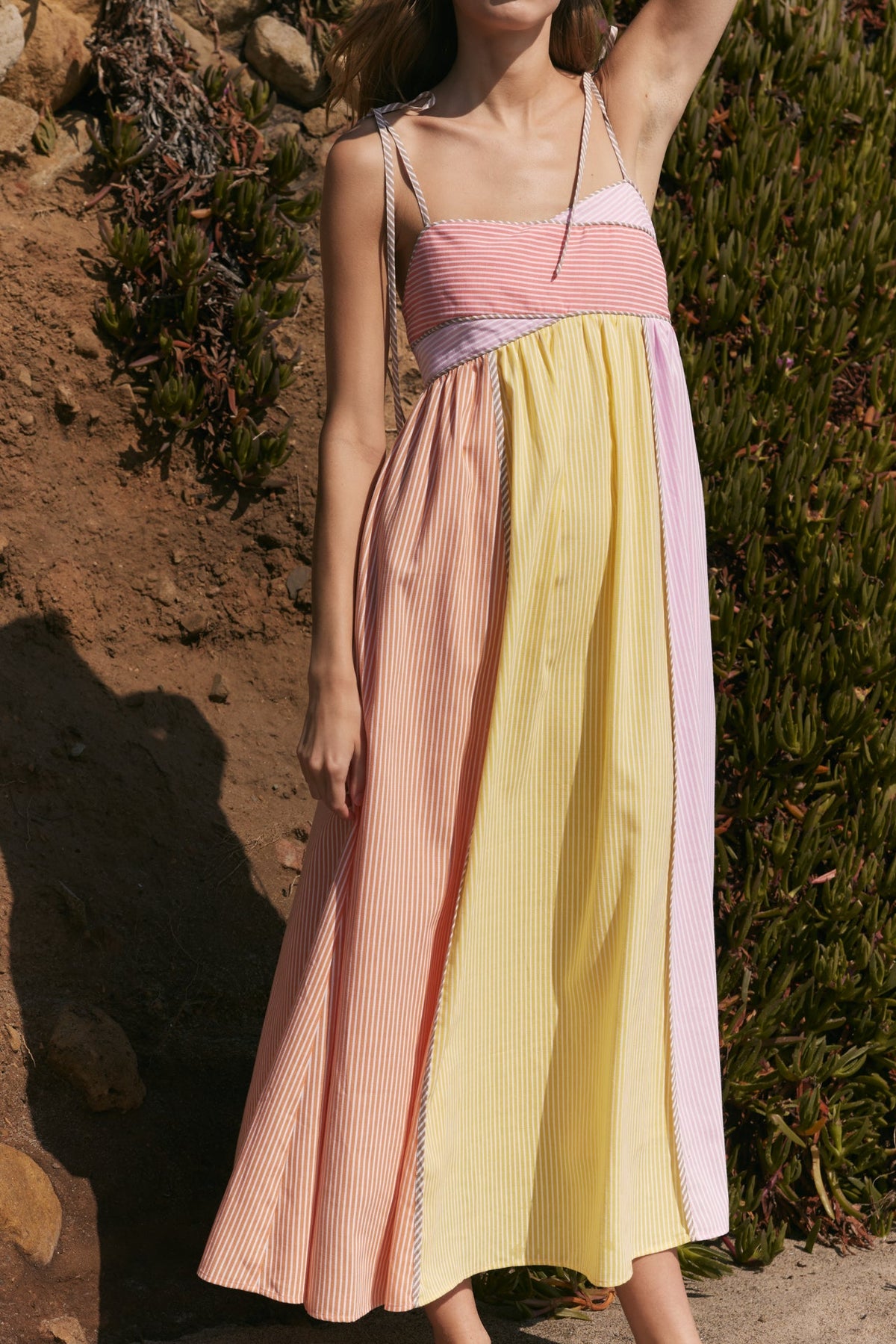Colorblock Stripe Tie-Strap Maxi Dress