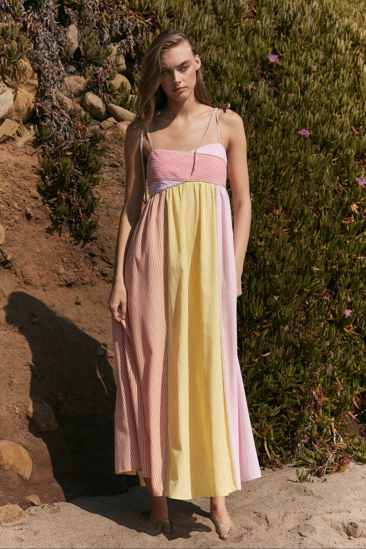 Colorblock Stripe Tie-Strap Maxi Dress