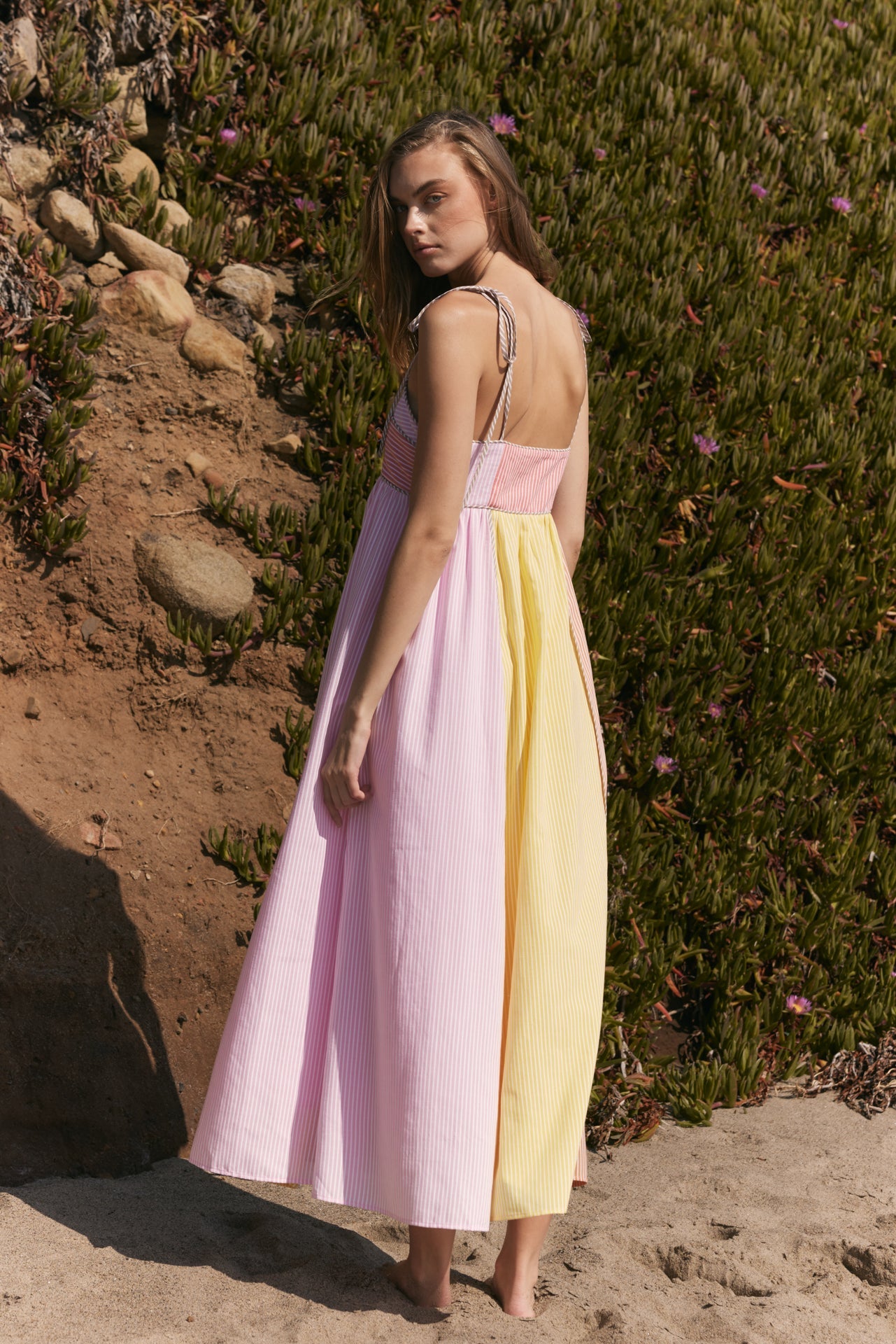 Colorblock Stripe Tie-Strap Maxi Dress