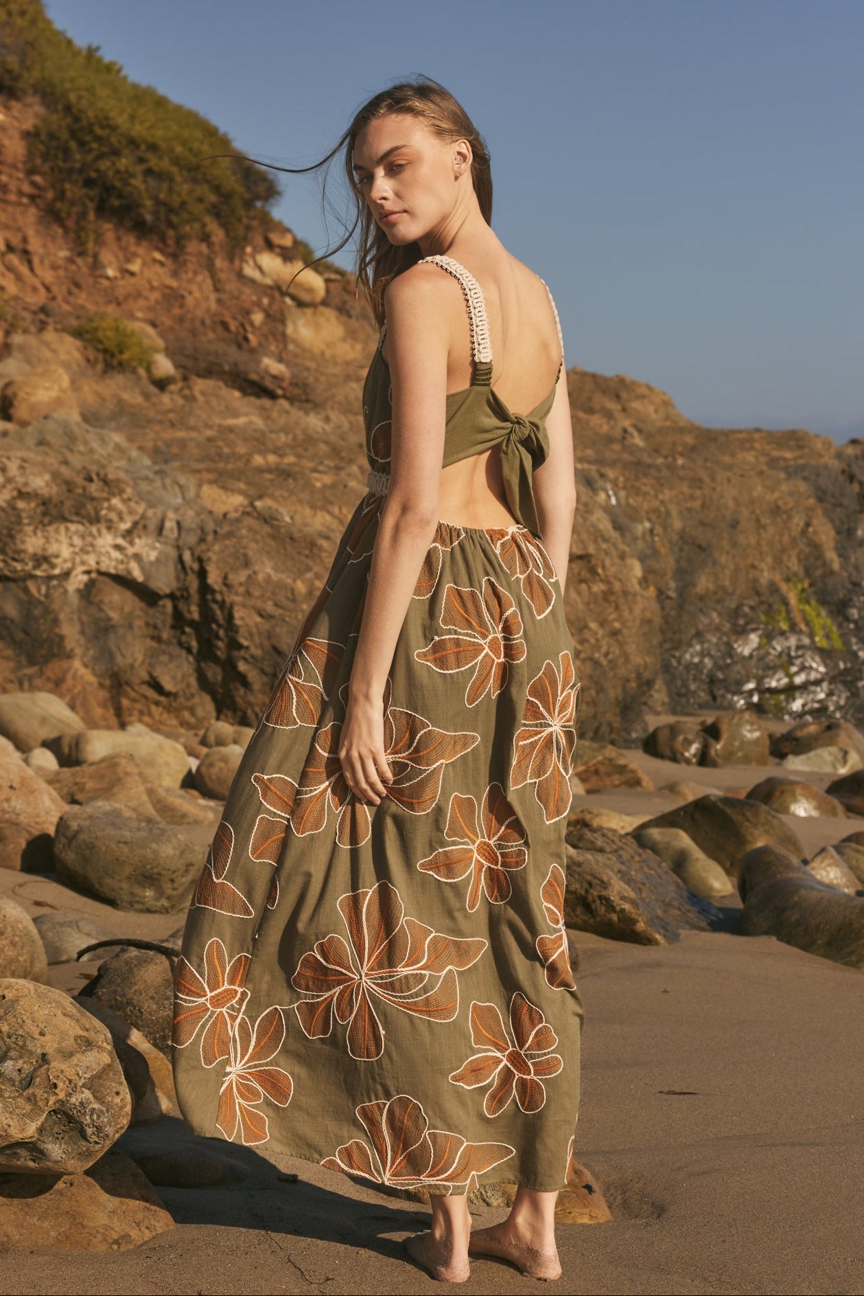 ENGLISH FACTORY - Embroidered Floral Tie-Back Cutout Maxi Dress - DRESSES available at Objectrare