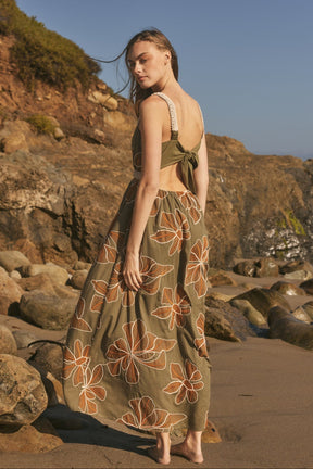 ENGLISH FACTORY - Embroidered Floral Tie-Back Cutout Maxi Dress - DRESSES available at Objectrare