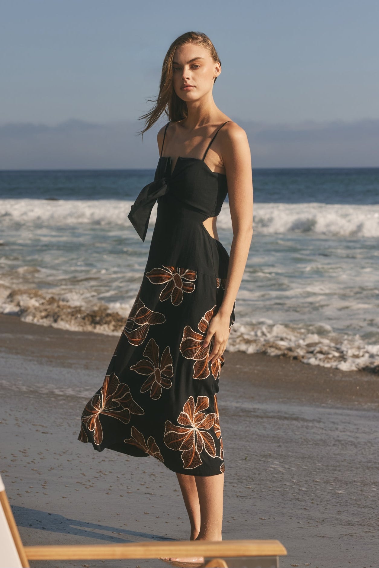 ENGLISH FACTORY - Embroidered Floral Bow-Front Midi Dress - DRESSES available at Objectrare