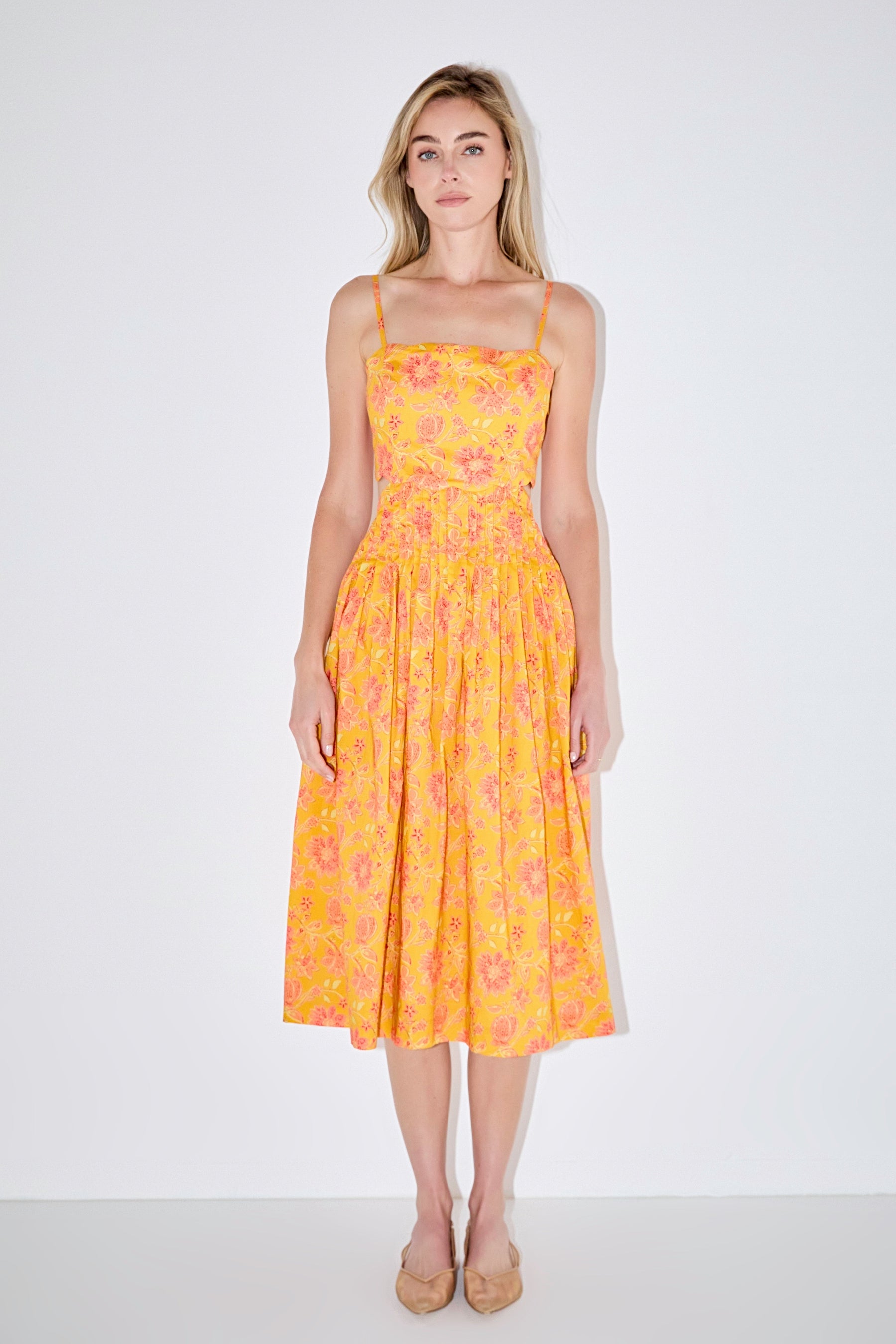 Print Scallop Midi Dress