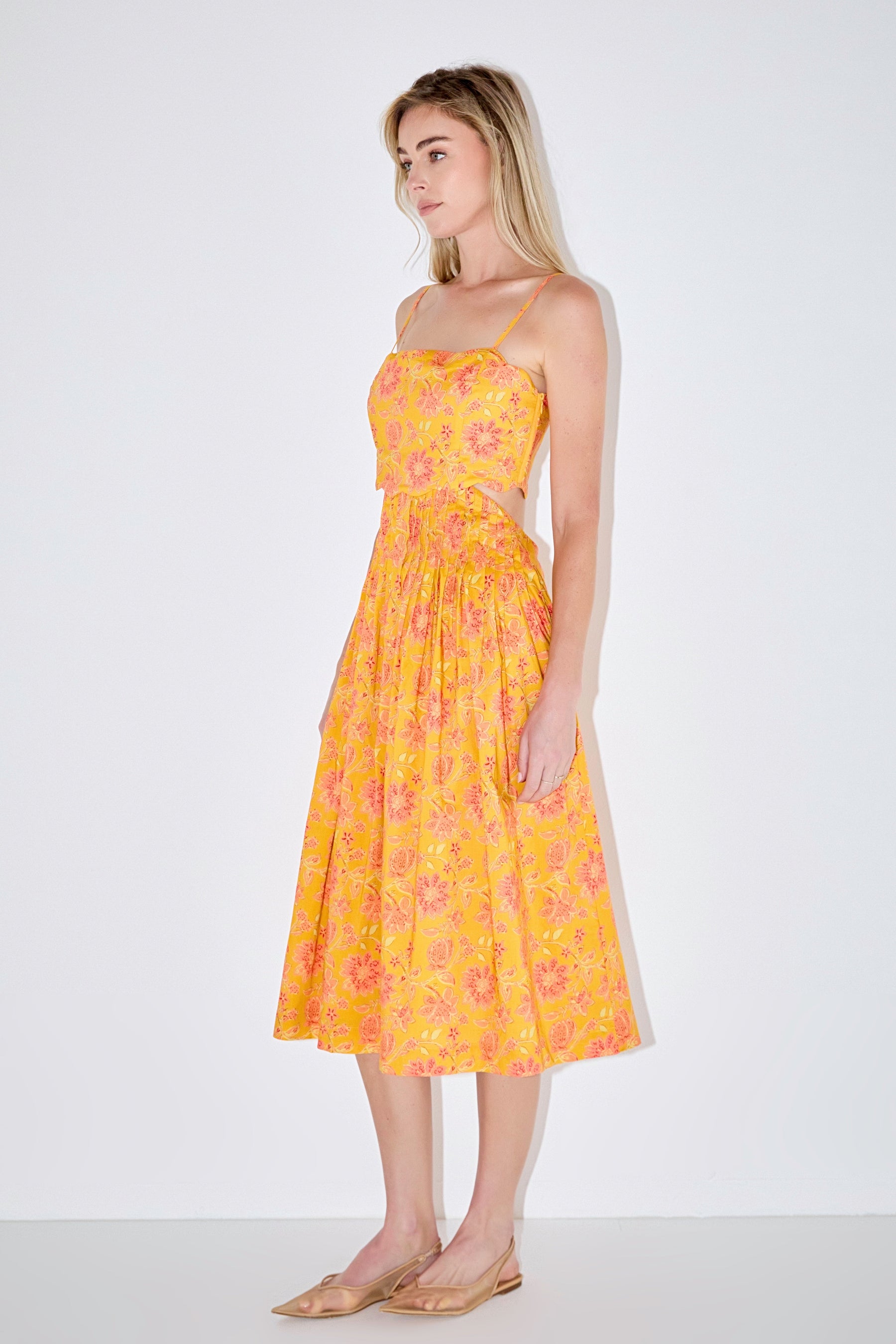 Print Scallop Midi Dress