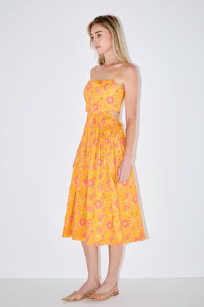 Print Scallop Midi Dress