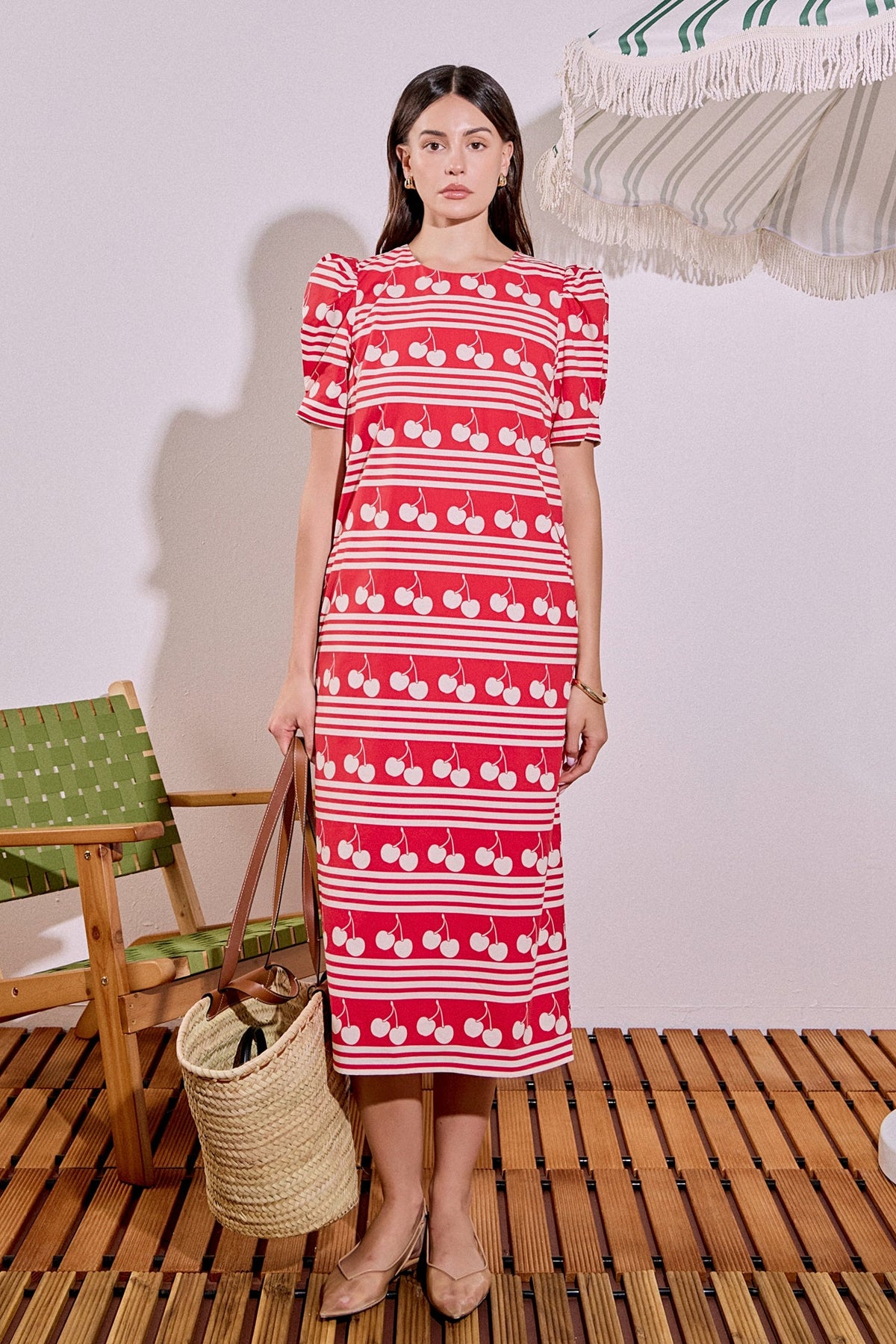Cherry Printed Midi Dress