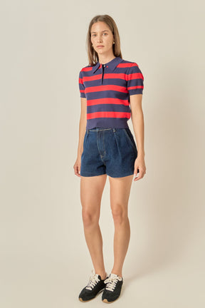 ENGLISH FACTORY - Retro Stripe Polo Knit Top - TOPS available at Objectrare