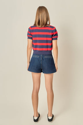 ENGLISH FACTORY - Retro Stripe Polo Knit Top - TOPS available at Objectrare