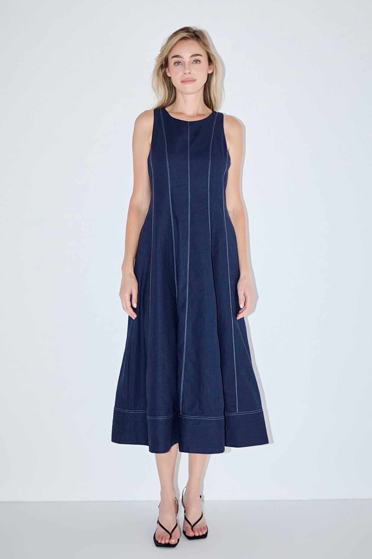 ENGLISH FACTORY - Linen Stitch Detail Midi Dress - DRESSES available at Objectrare
