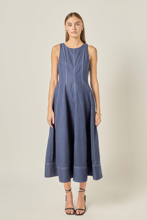ENGLISH FACTORY - Linen Stitch Detail Midi Dress - DRESSES available at Objectrare