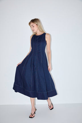 ENGLISH FACTORY - Linen Stitch Detail Midi Dress - DRESSES available at Objectrare