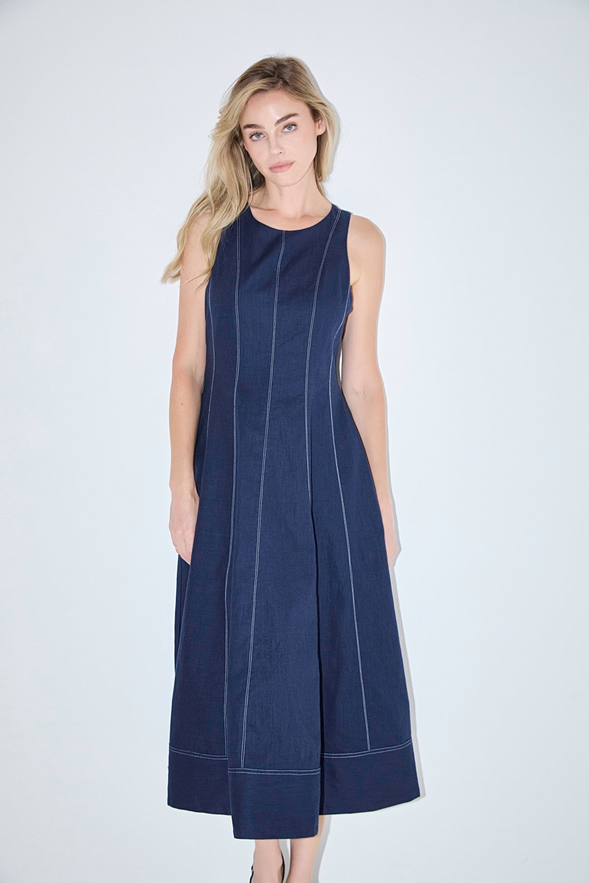 ENGLISH FACTORY - Linen Stitch Detail Midi Dress - DRESSES available at Objectrare