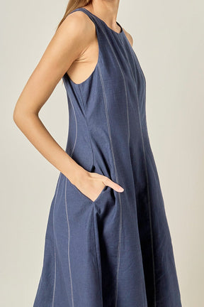 ENGLISH FACTORY - Linen Stitch Detail Midi Dress - DRESSES available at Objectrare