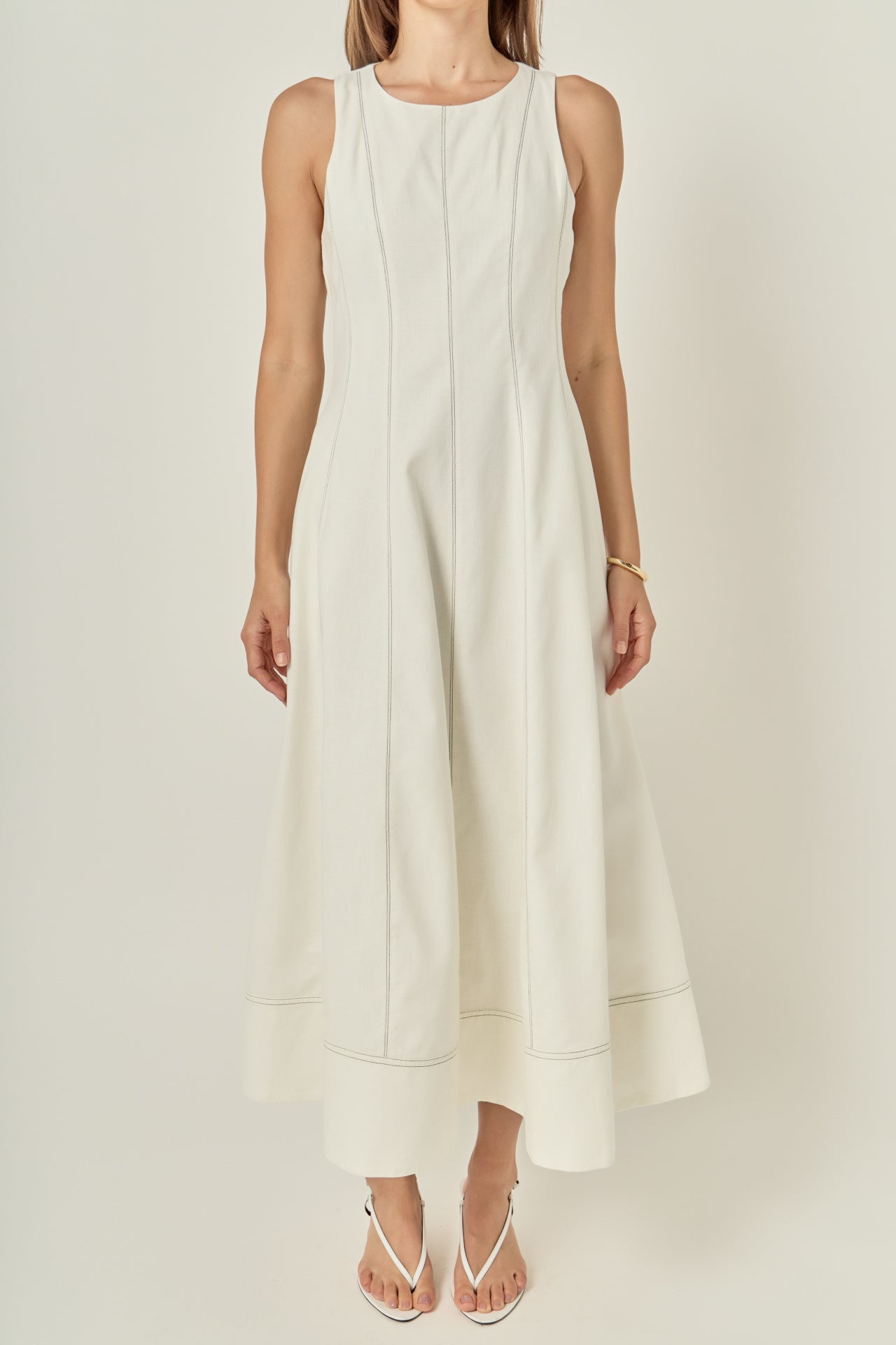 ENGLISH FACTORY - Linen Stitch Detail Midi Dress - DRESSES available at Objectrare