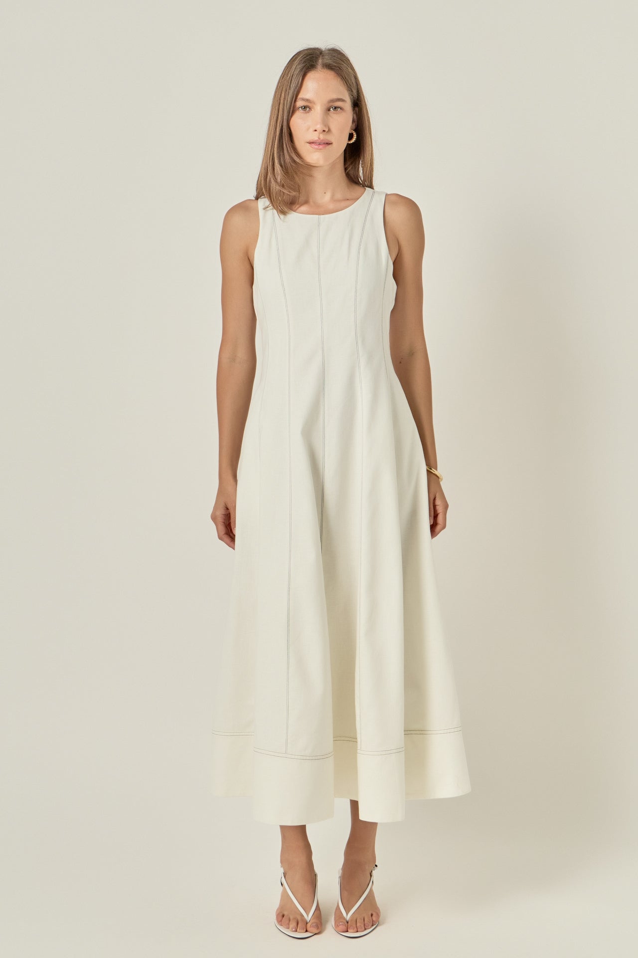 ENGLISH FACTORY - Linen Stitch Detail Midi Dress - DRESSES available at Objectrare
