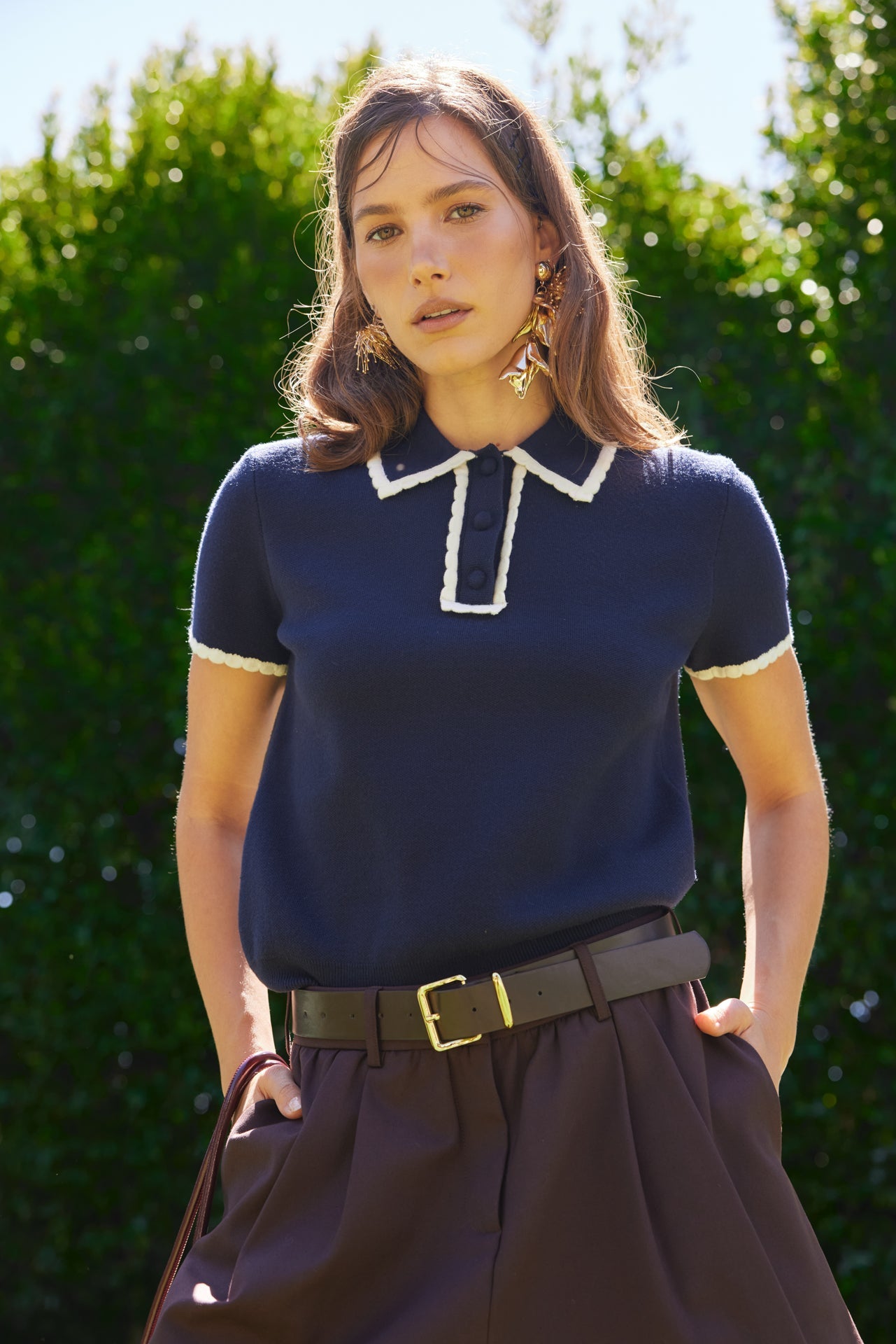 Scallop Trim Sweater Polo