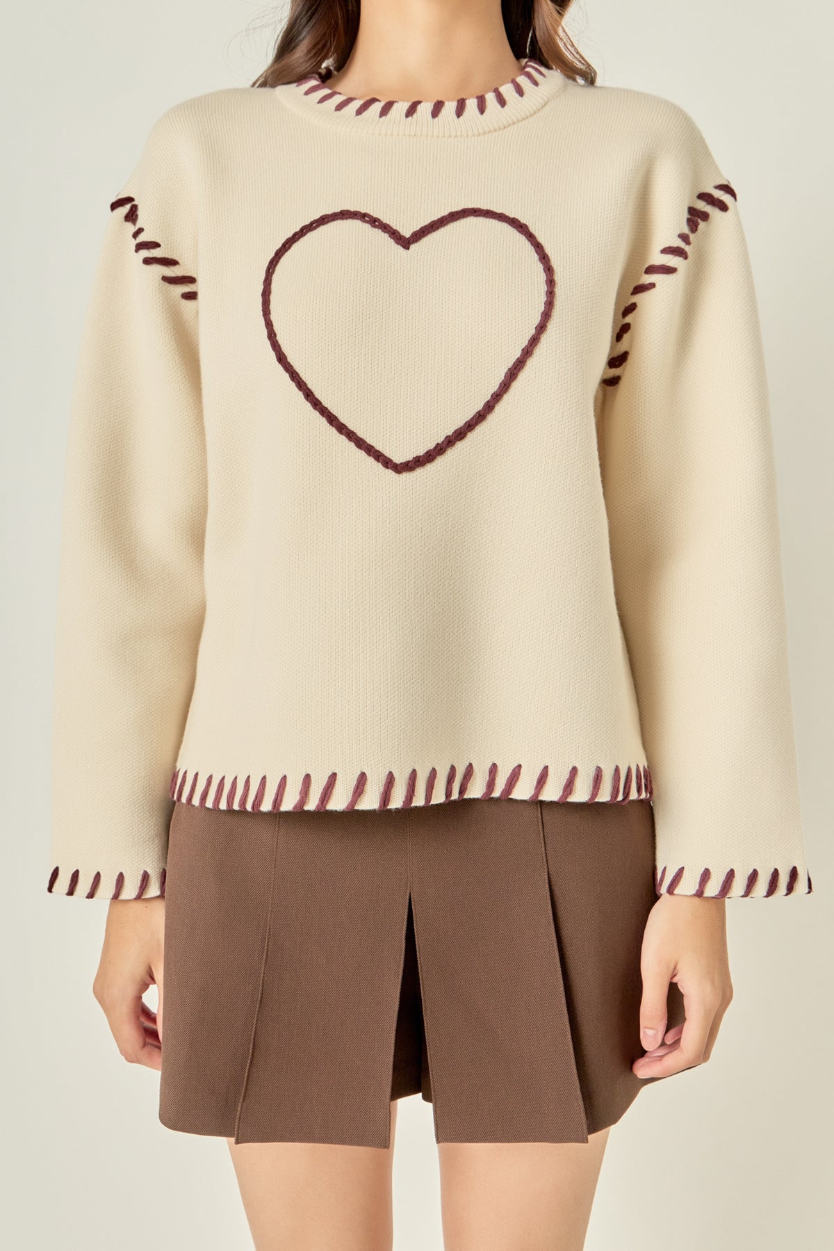 ENGLISH FACTORY - Heart Whipstitch Knit Sweater - SWEATERS & KNITS available at Objectrare