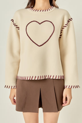 ENGLISH FACTORY - Heart Whipstitch Knit Sweater - SWEATERS & KNITS available at Objectrare