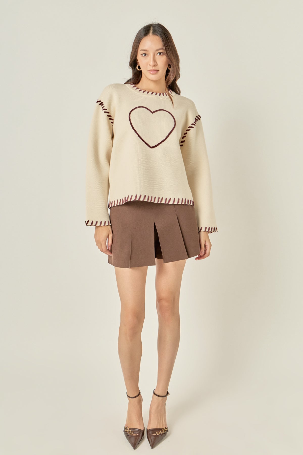ENGLISH FACTORY - Heart Whipstitch Knit Sweater - SWEATERS & KNITS available at Objectrare