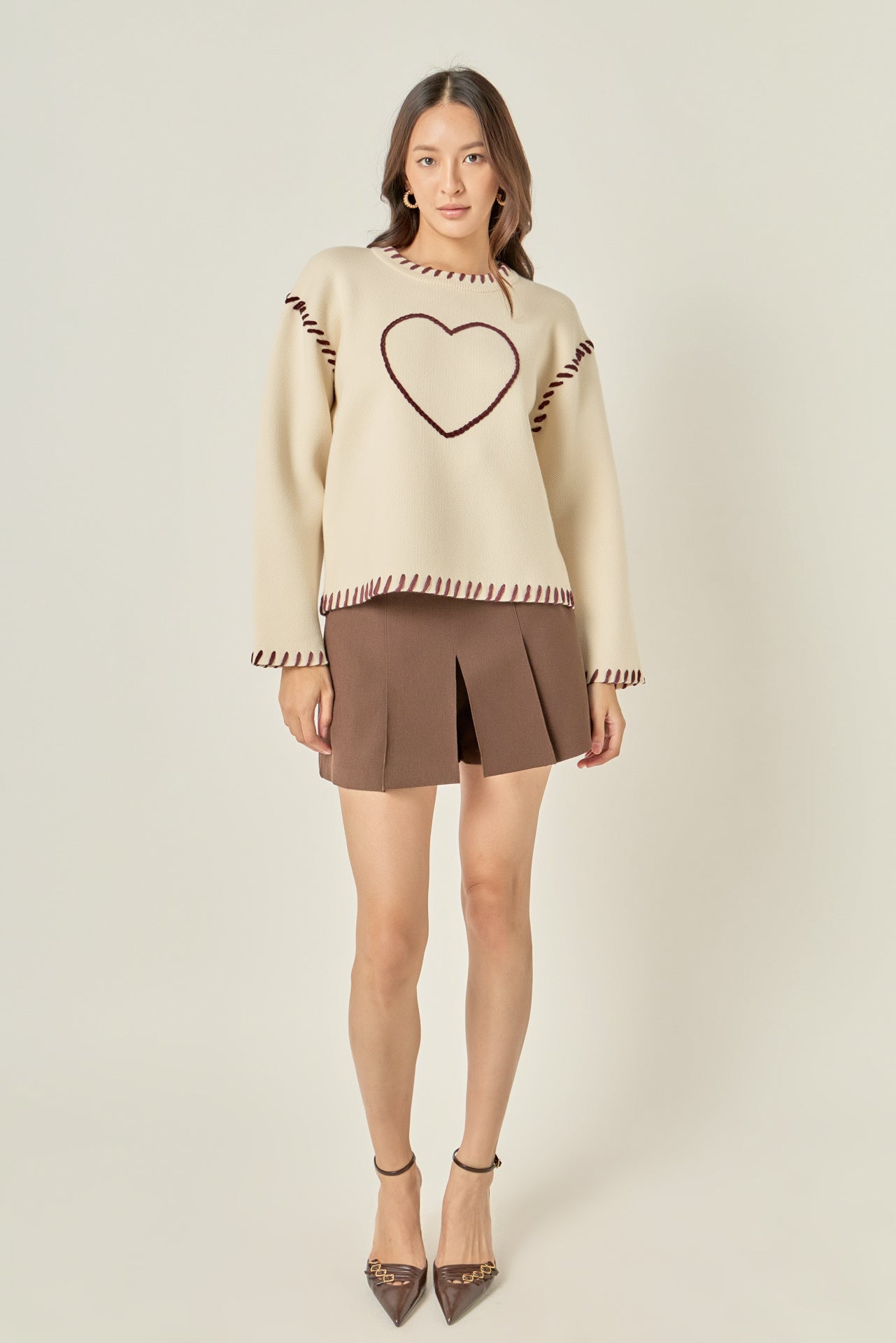 ENGLISH FACTORY - Heart Whipstitch Knit Sweater - SWEATERS & KNITS available at Objectrare