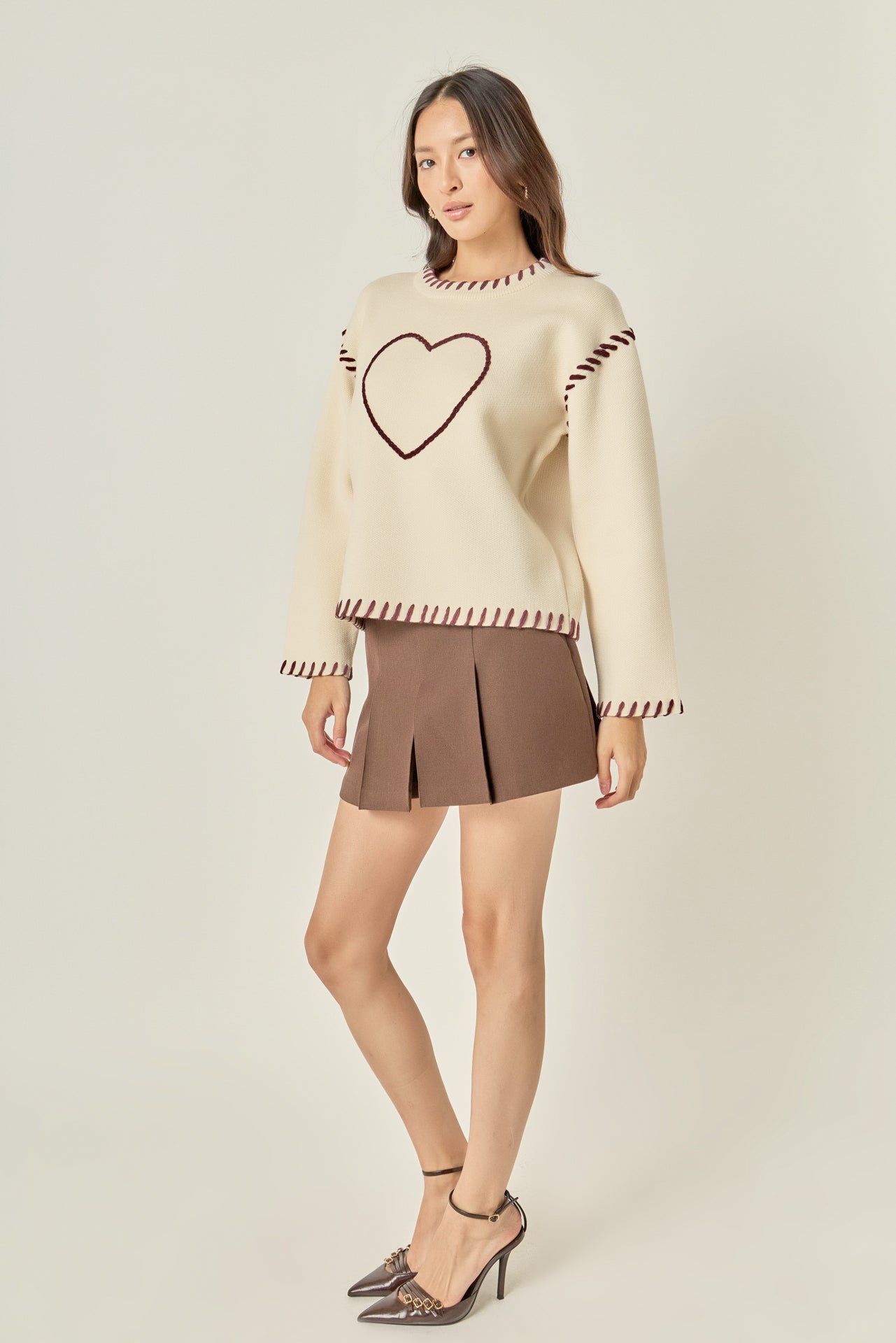ENGLISH FACTORY - Heart Whipstitch Knit Sweater - SWEATERS & KNITS available at Objectrare