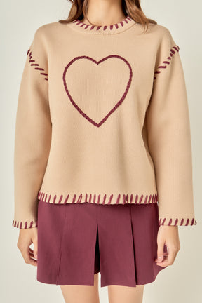 ENGLISH FACTORY - Heart Whipstitch Knit Sweater - SWEATERS & KNITS available at Objectrare