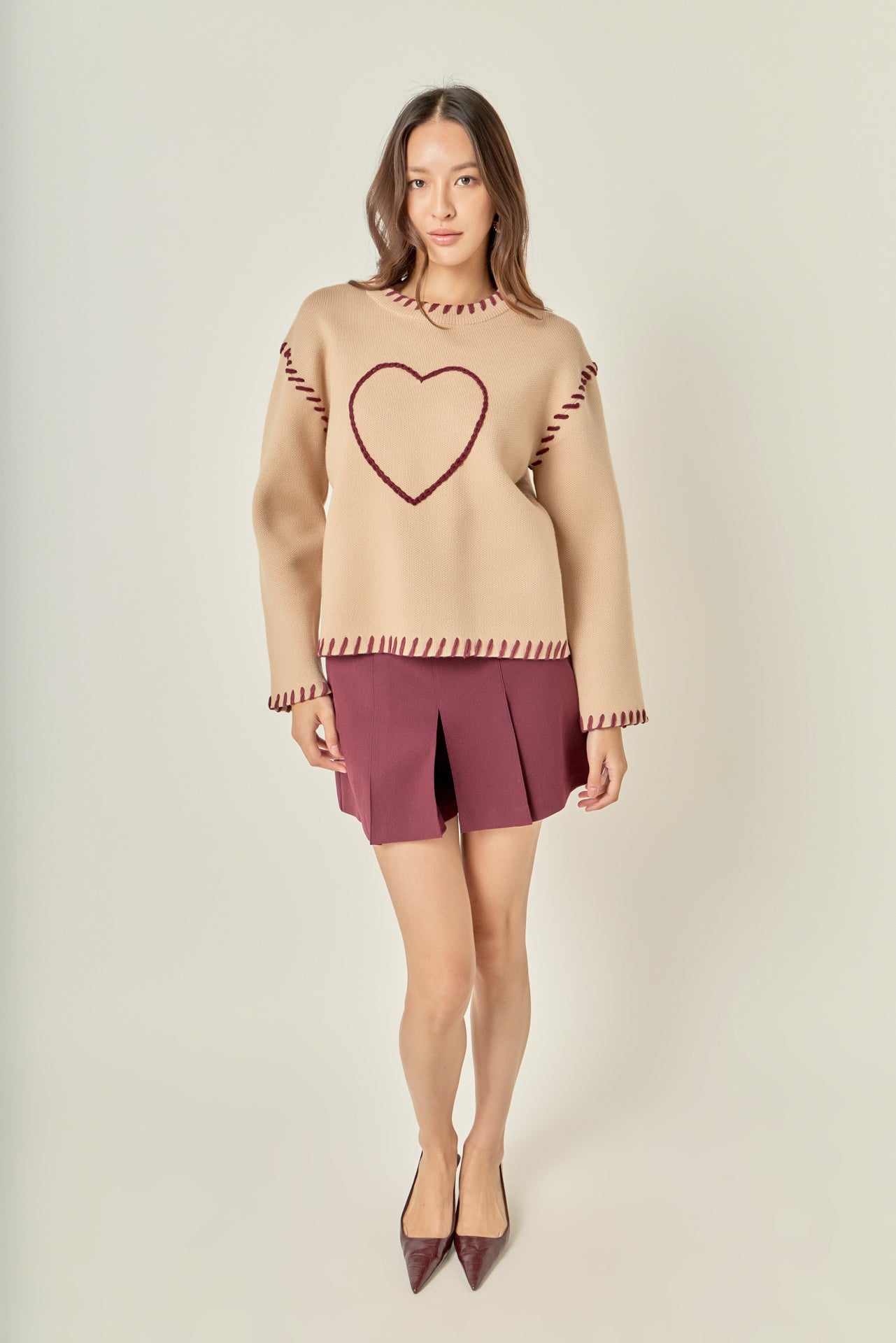 ENGLISH FACTORY - Heart Whipstitch Knit Sweater - SWEATERS & KNITS available at Objectrare