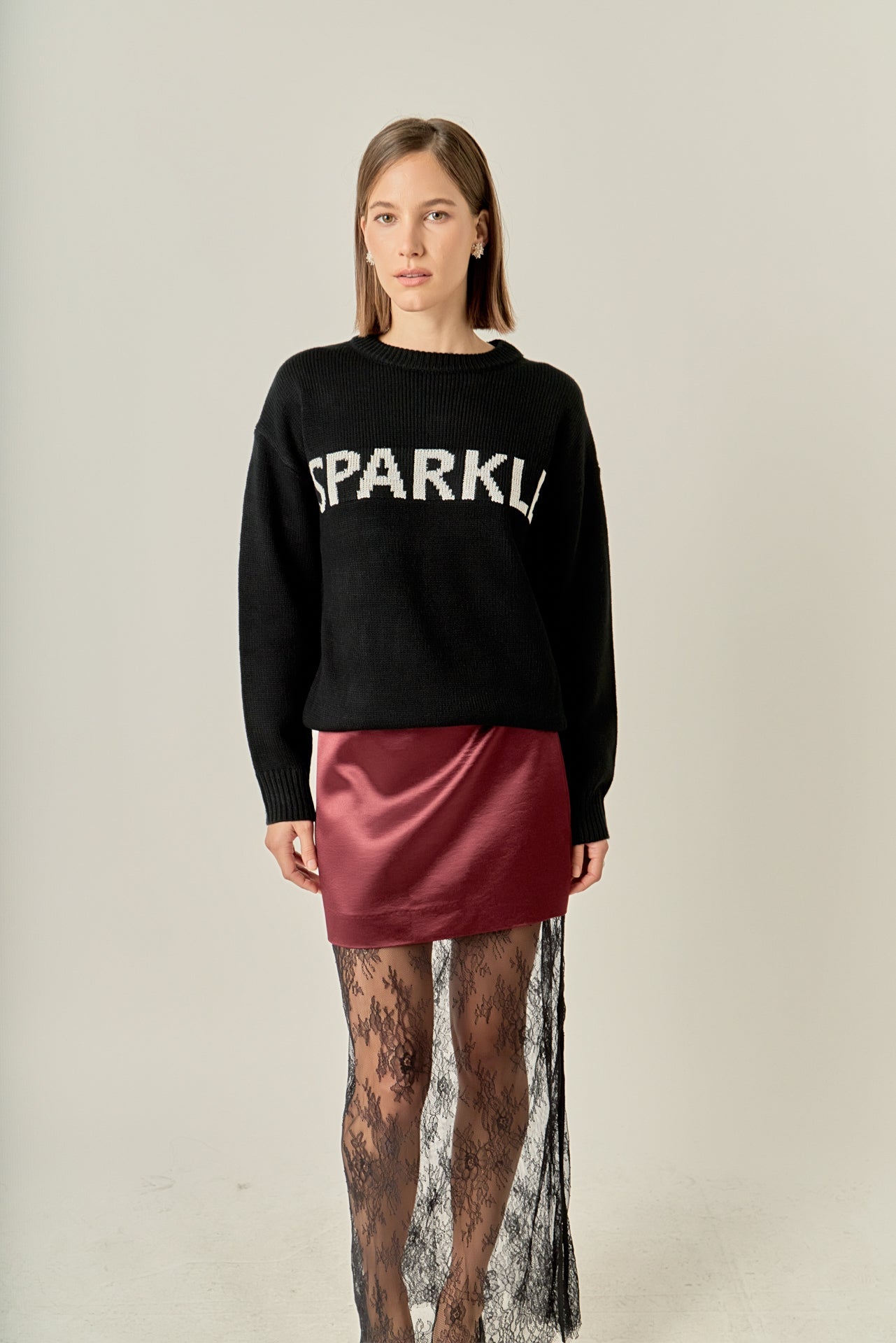 ENGLISH FACTORY - Sparkle Lettering Sweater - SWEATERS & KNITS available at Objectrare