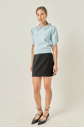 ENGLISH FACTORY - Rhinestone Collar Knit Top - TOPS available at Objectrare