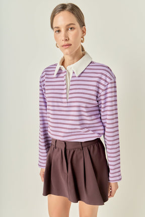 ENGLISH FACTORY - Striped Polo Knit Top - TOPS available at Objectrare