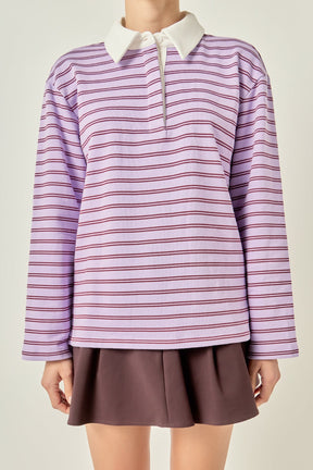 ENGLISH FACTORY - Striped Polo Knit Top - TOPS available at Objectrare