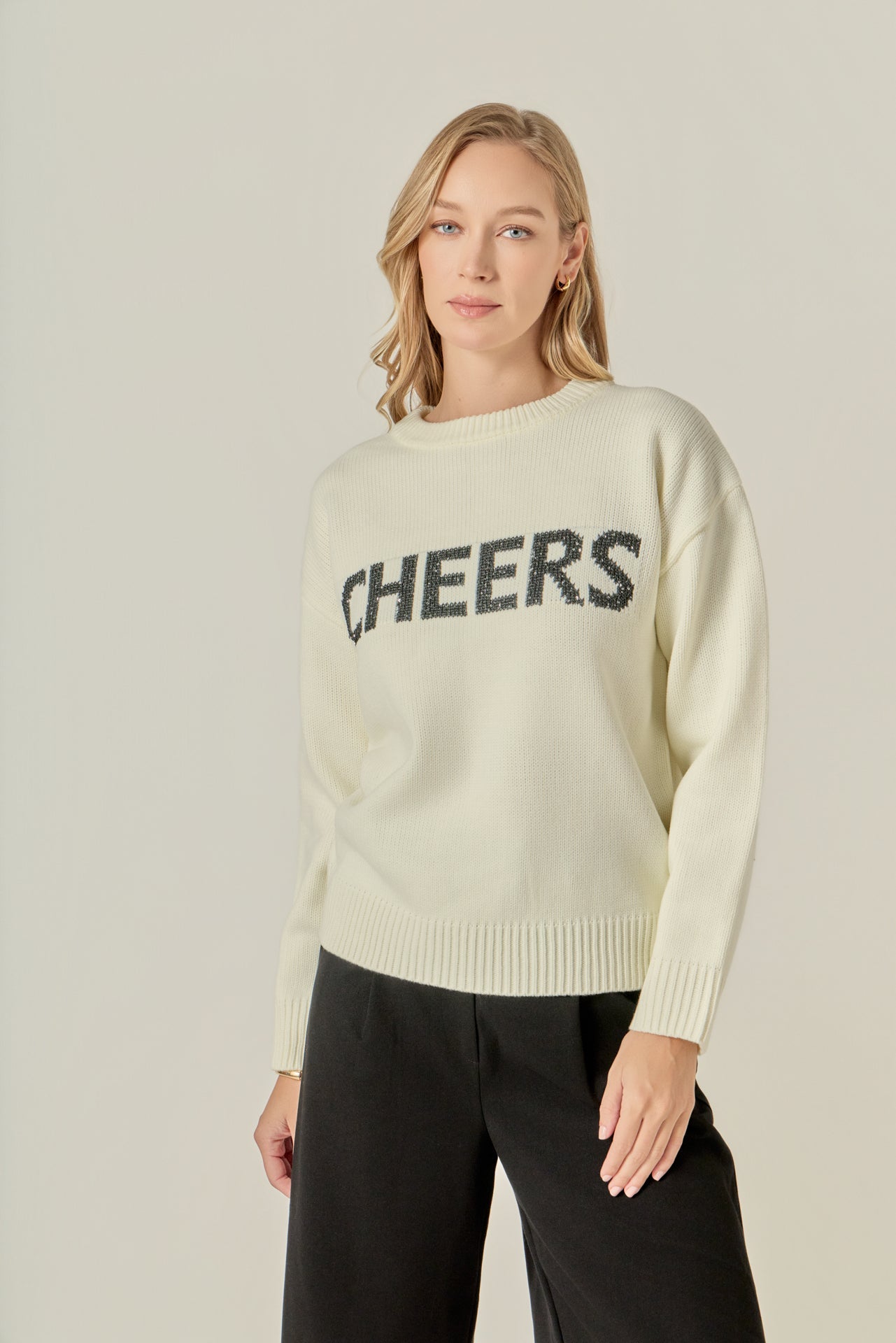 ENGLISH FACTORY - Cheers Lettering Sweater - SWEATERS & KNITS available at Objectrare