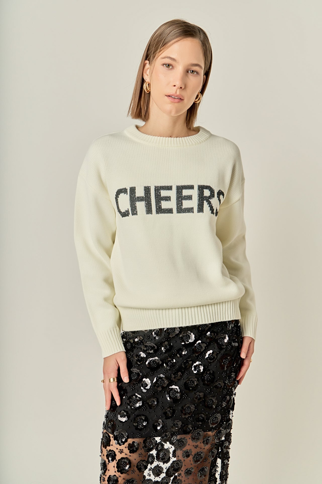 ENGLISH FACTORY - Cheers Lettering Sweater - SWEATERS & KNITS available at Objectrare
