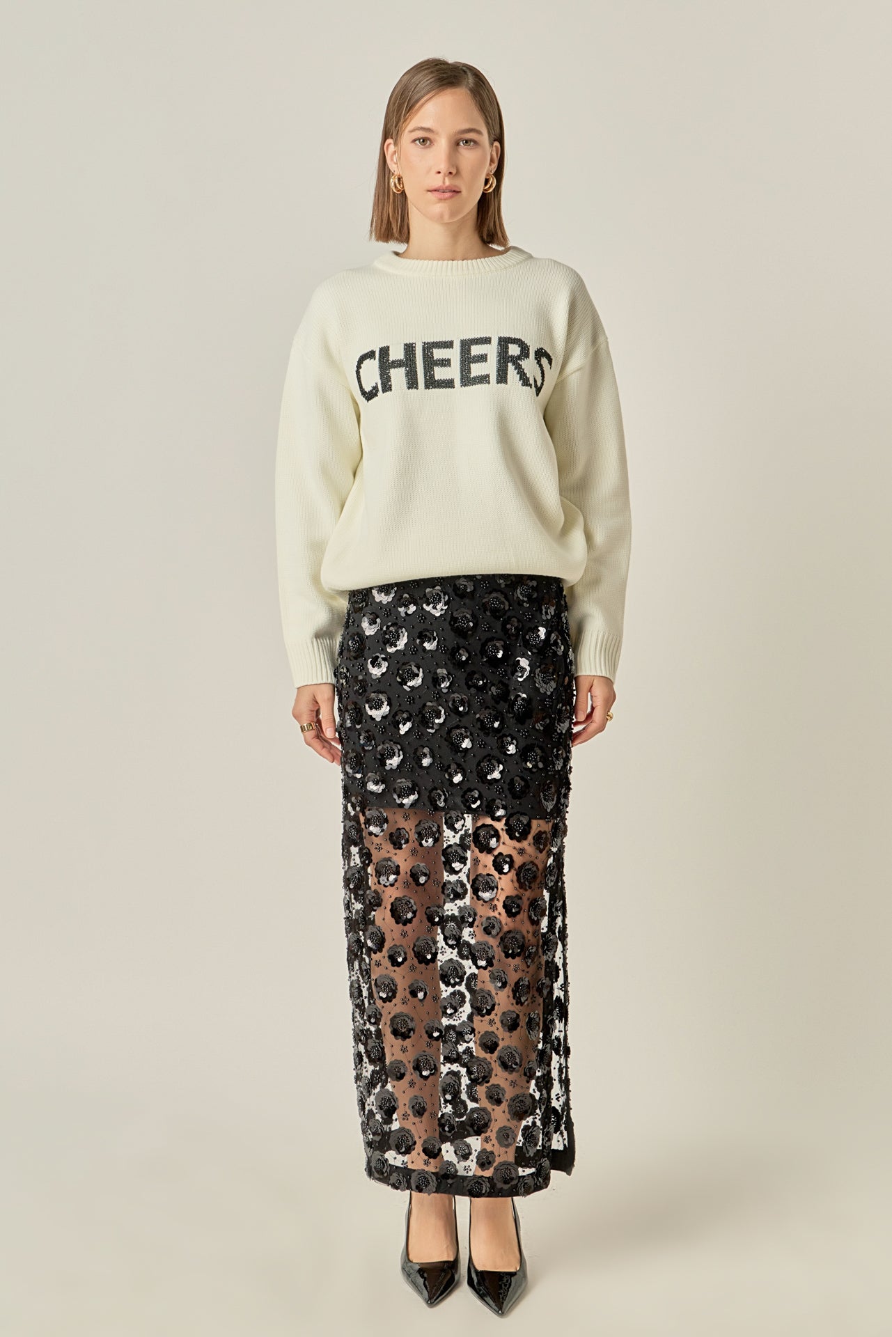 ENGLISH FACTORY - Cheers Lettering Sweater - SWEATERS & KNITS available at Objectrare