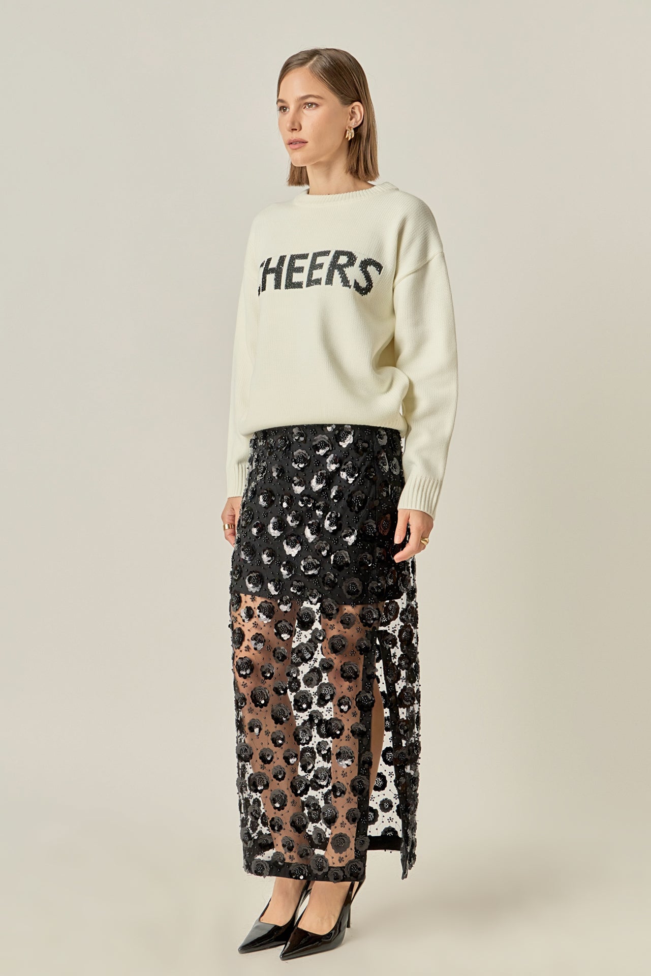 ENGLISH FACTORY - Cheers Lettering Sweater - SWEATERS & KNITS available at Objectrare