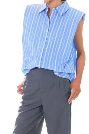 GREY LAB - Stripe Power Shoulder Shirt - SHIRTS & BLOUSES available at Objectrare
