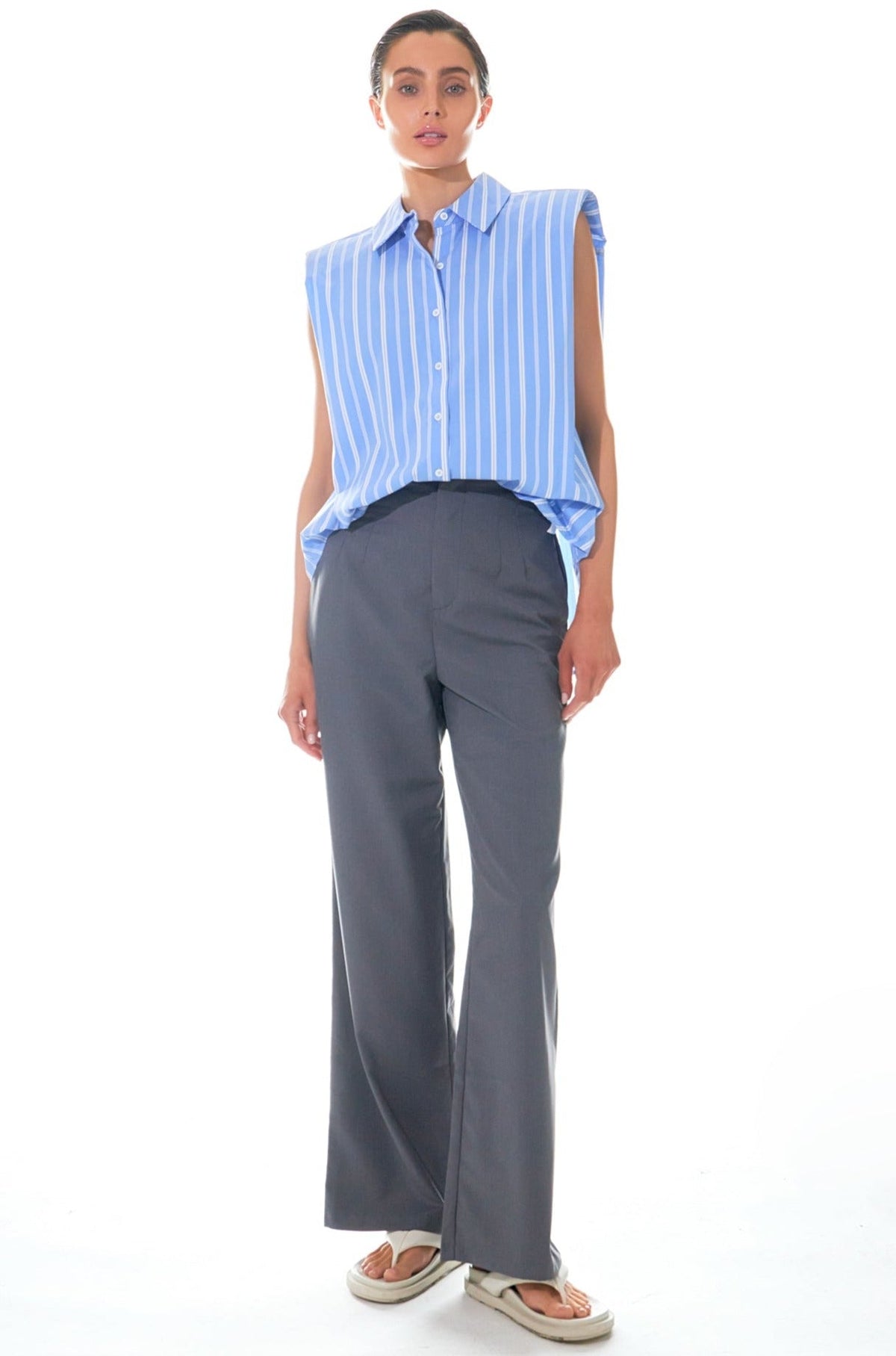 GREY LAB - Stripe Power Shoulder Shirt - SHIRTS & BLOUSES available at Objectrare