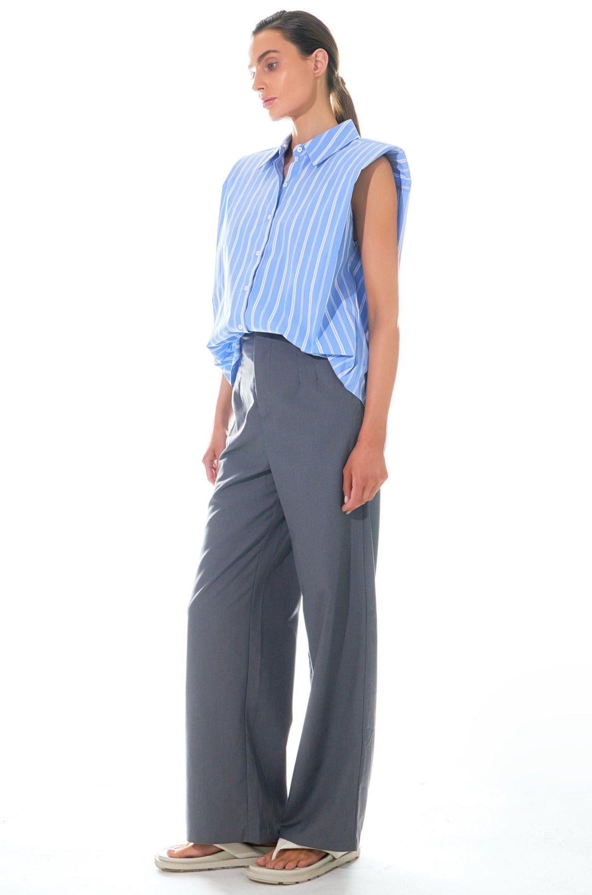 GREY LAB - Stripe Power Shoulder Shirt - SHIRTS & BLOUSES available at Objectrare