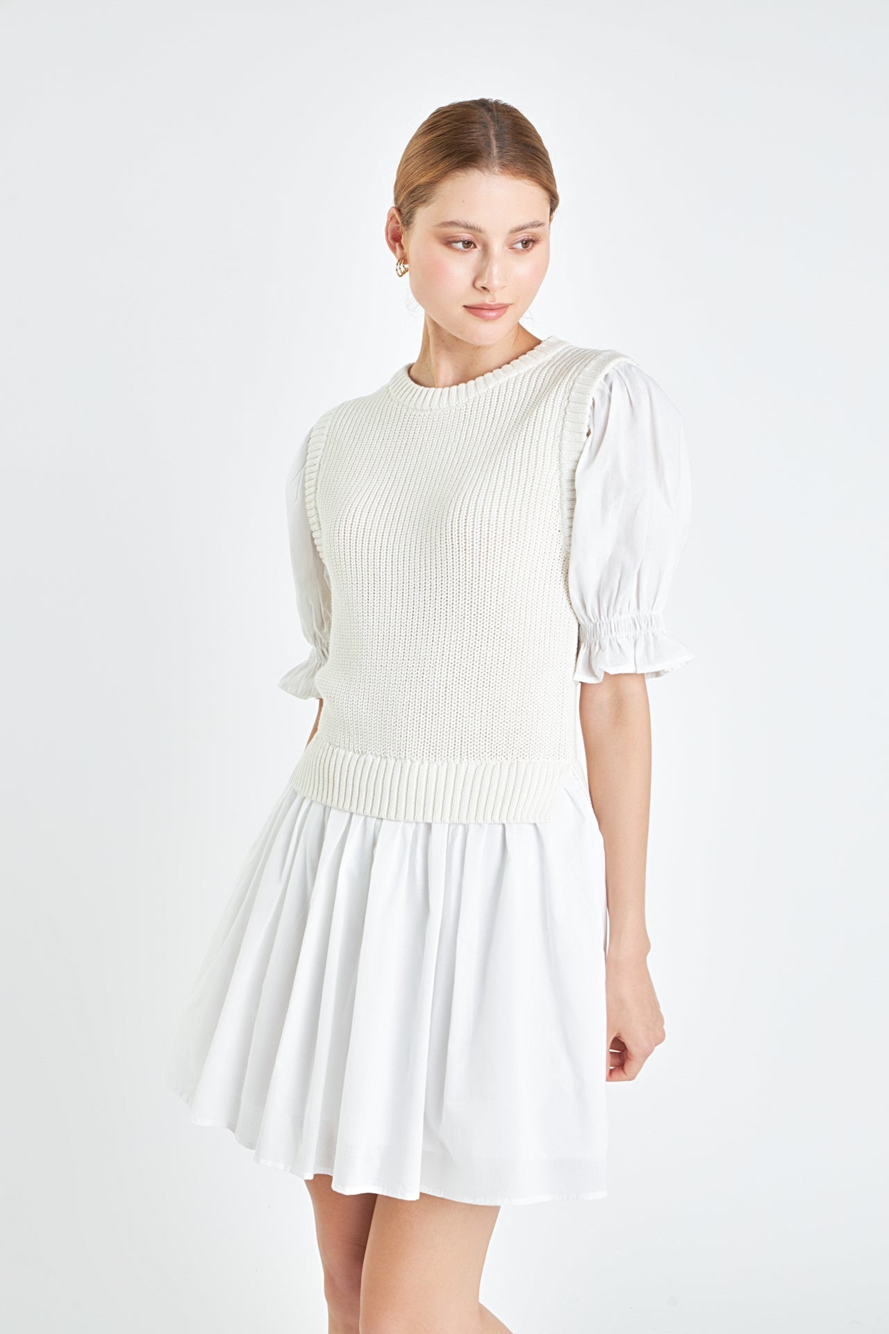 ENGLISH FACTORY - Mix Media Dress in White - DRESSES available at Objectrare