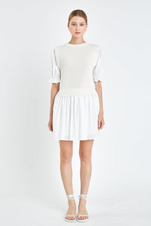 ENGLISH FACTORY - Mix Media Dress in White - DRESSES available at Objectrare