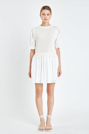 ENGLISH FACTORY - Mix Media Dress in White - DRESSES available at Objectrare