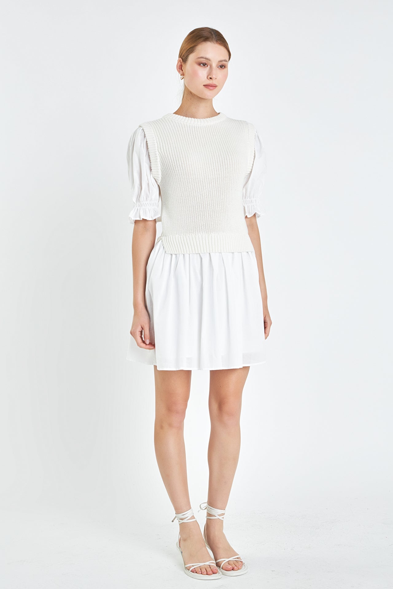 ENGLISH FACTORY - Mix Media Dress in White - DRESSES available at Objectrare