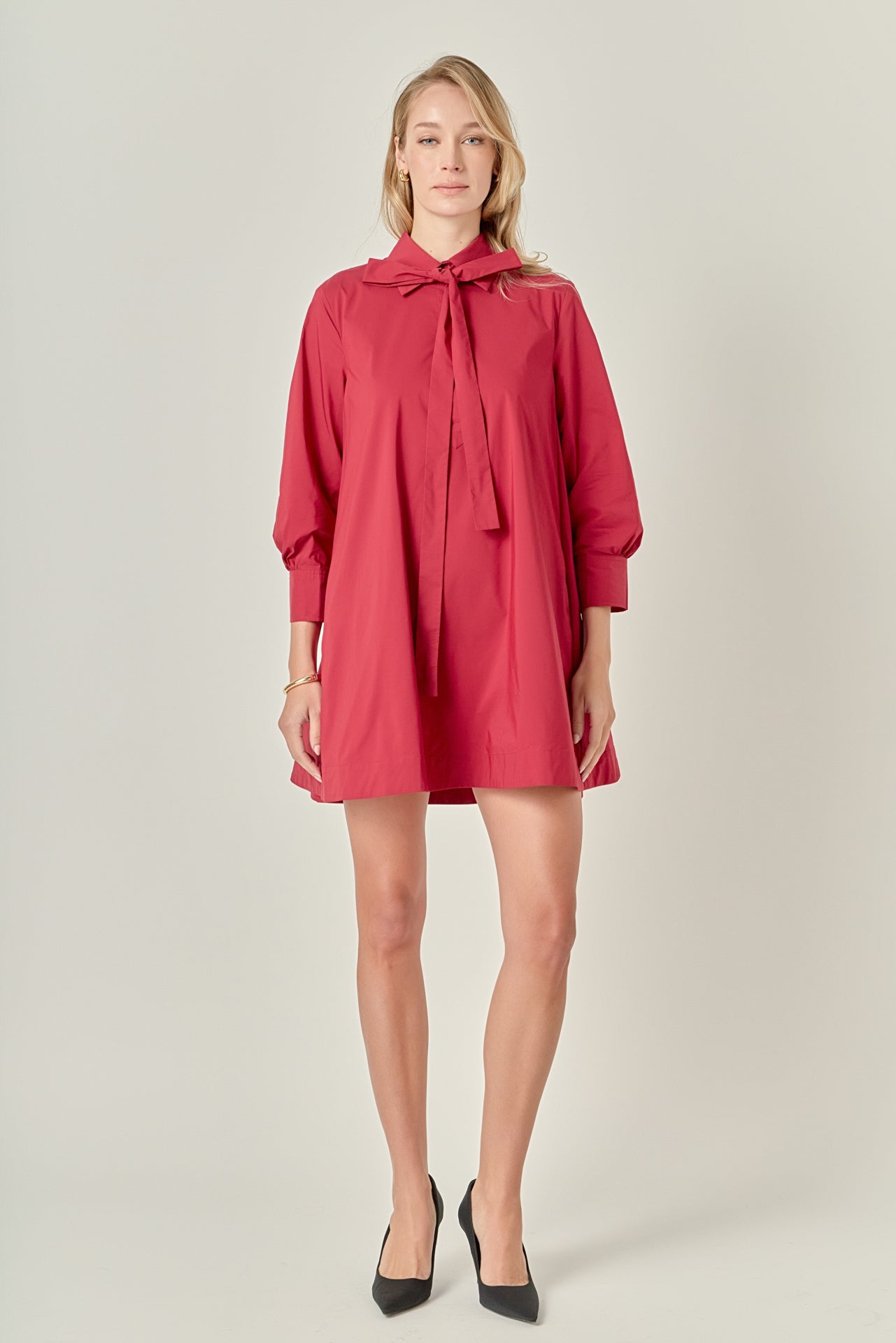English Factory Bow Shirt Dress | Red | Size S
