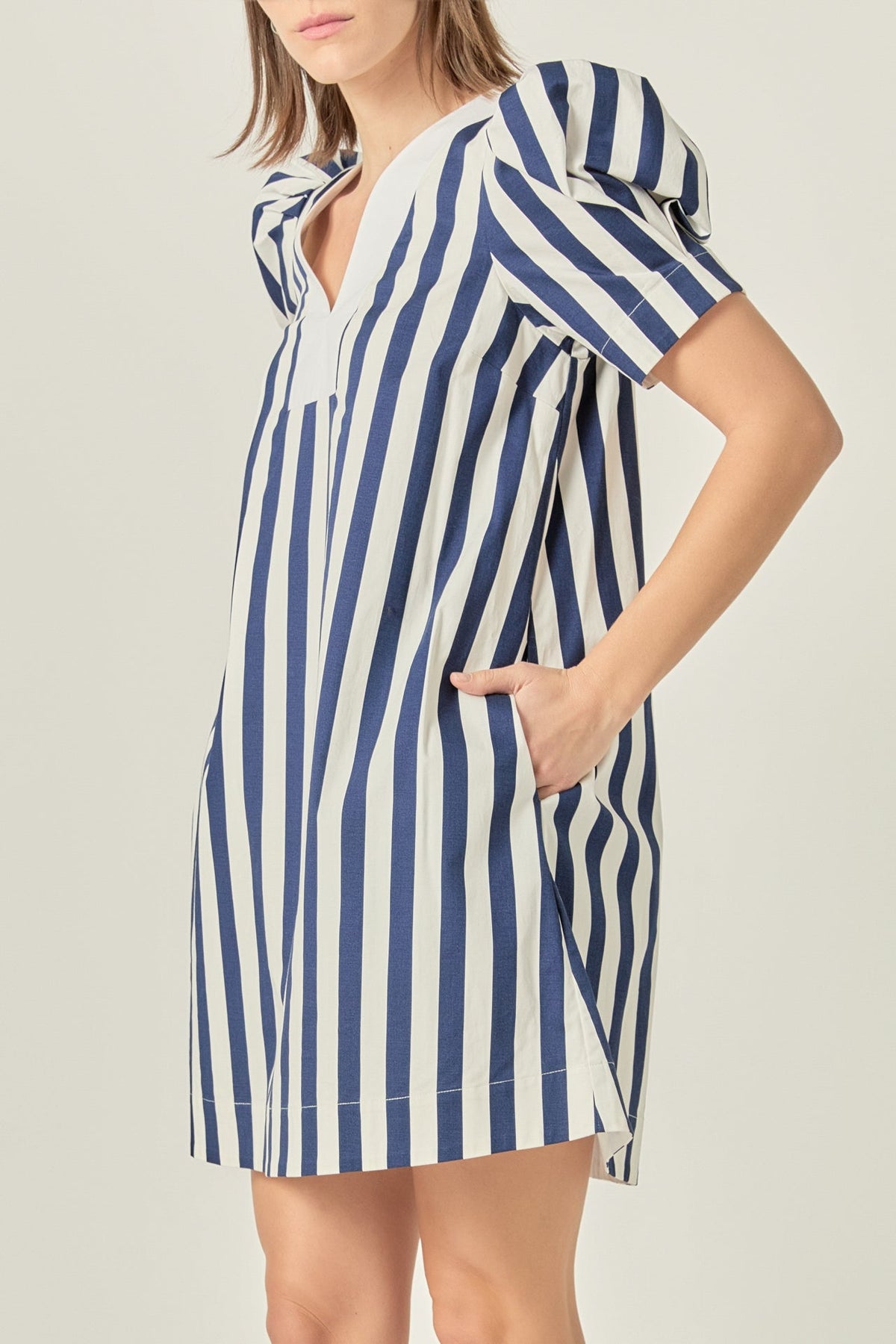 ENGLISH FACTORY - V-neck Puffy Sleeves Dress - DRESSES available at Objectrare