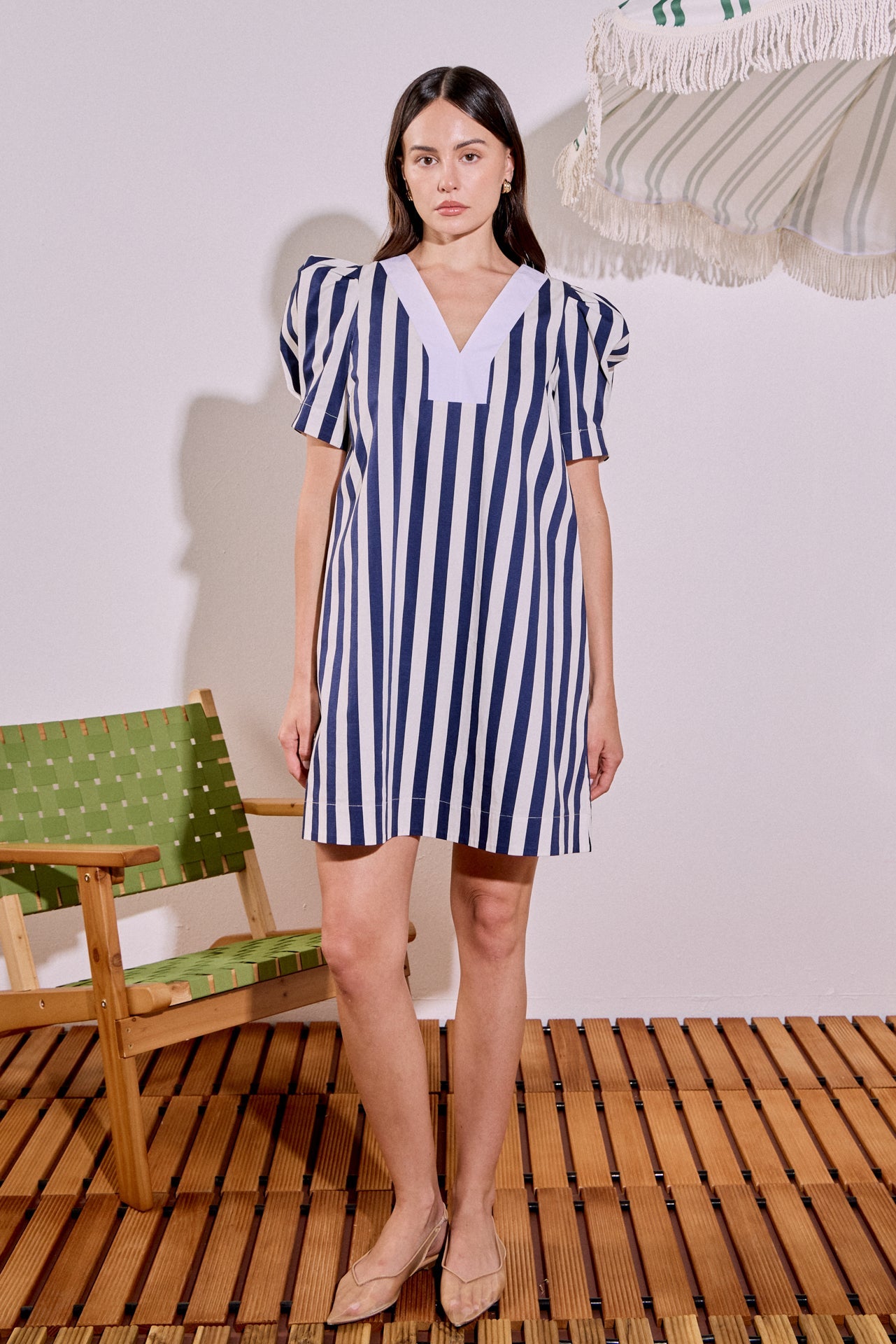 ENGLISH FACTORY - V-neck Puffy Sleeves Dress - DRESSES available at Objectrare